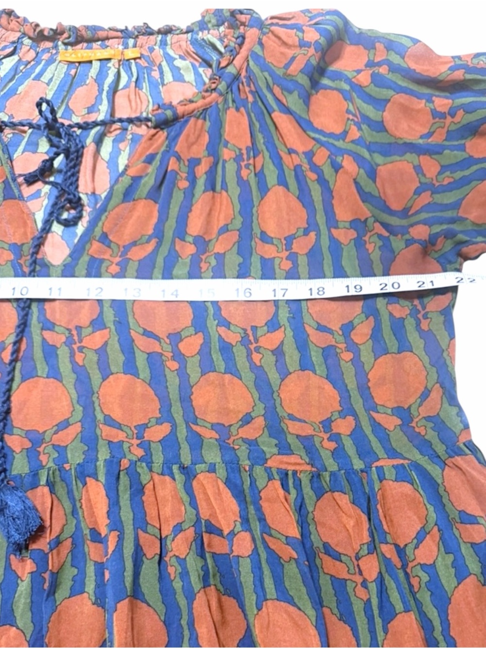 Oliphant Silk Cotton Tie Front Balloon Mini Dress Long Sleeve Tulip Orange - Picture 10 of 13